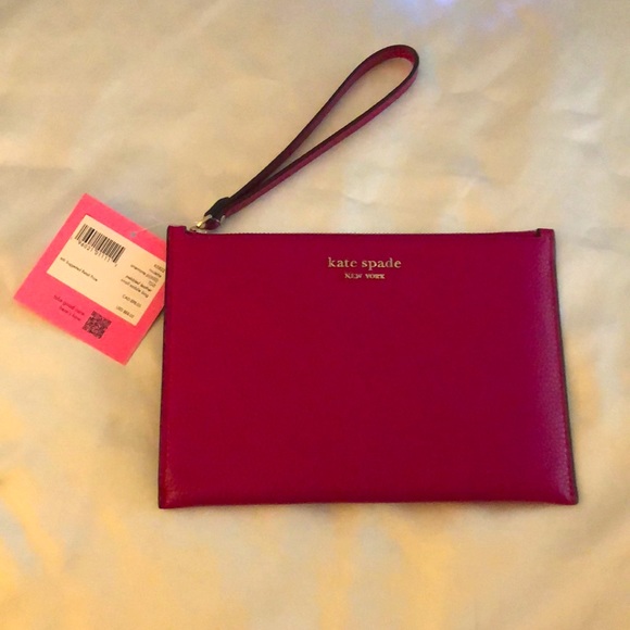 Kate Spade Roulette Pebbled Leather Small Saddle Bag Wristlet Anemone Pink NWT - Picture 6 of 12